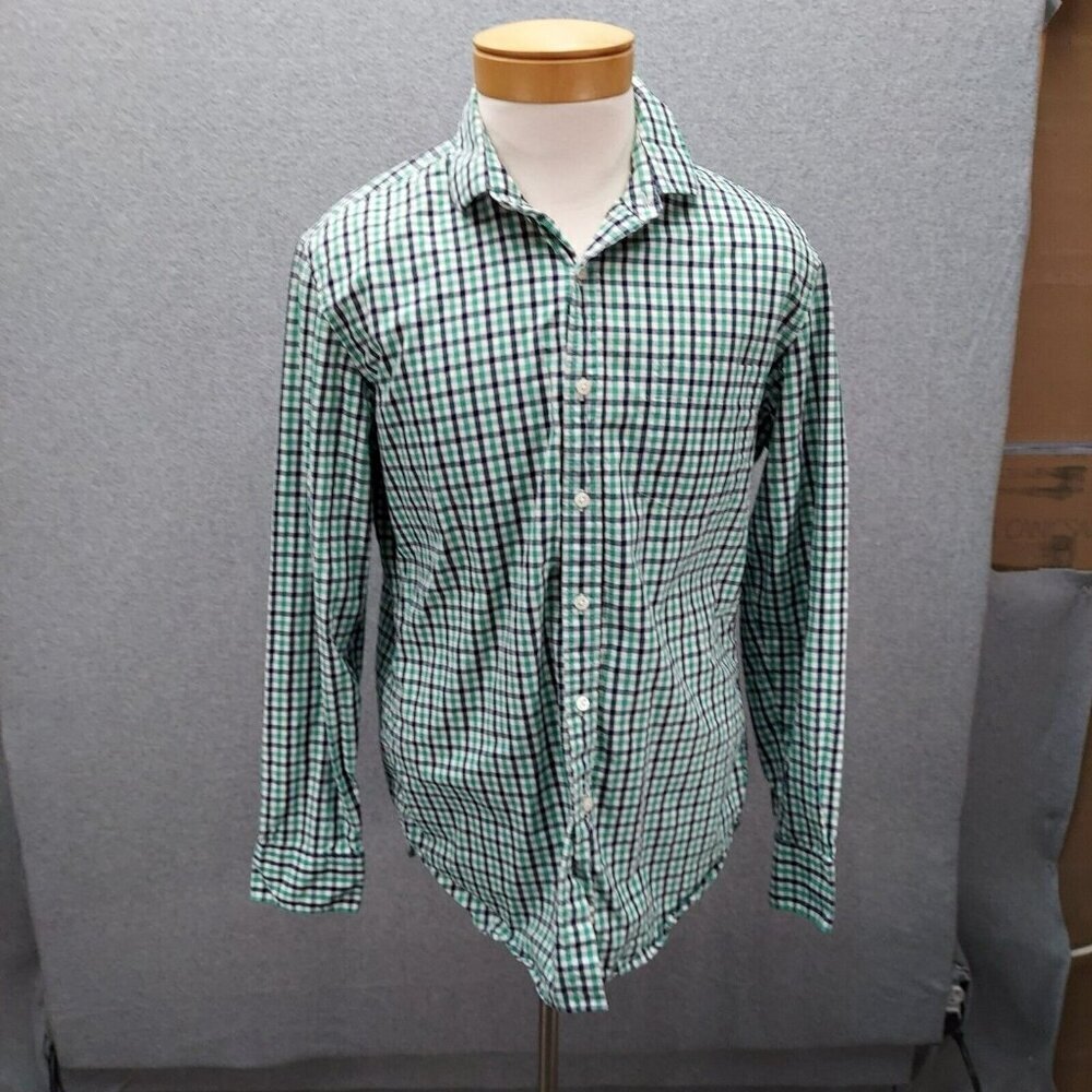 J. Crew‎ Mens Dress Shirt button Down Thompson 80s 2 Ply  Large Green Back Plaid